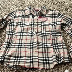 Nova Check Flannel Beige Black Red White Checkered Shirt Size XL 36” chest